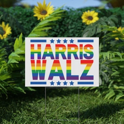 Rainbow Harris Walz Yard Sign, LGBTQ Rainbow Harris Walz Plastic Yard Sign