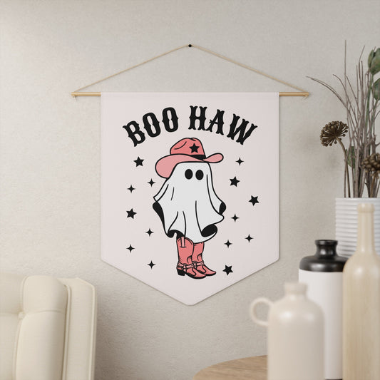 Boo Haw Cowboy Ghost Boho Wall Hanging – Cute Ghost Banner with Cowboy Boots, Funny Spooky Halloween Decor, Boho Ghost Banner